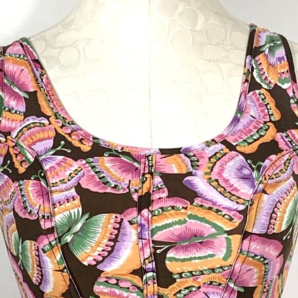 Free People Tunic Top Mini Dress Sz XS Butterfly Print Multicolor Stretch Tank - Picture 2 of 6